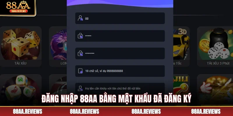 Đăng nhập 88AA bằng mật khẩu đã đăng ký