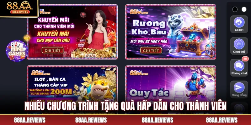 Nhiều chương trình tặng quà hấp dẫn cho thành viên 88AA